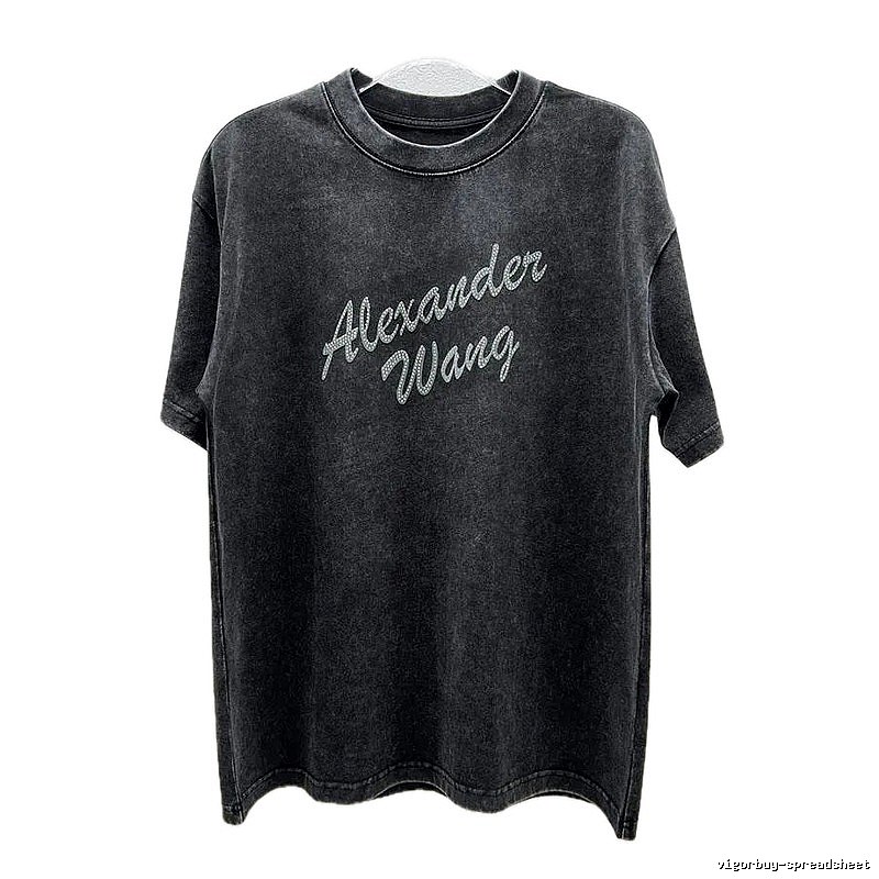Alexander Wang Distressed Charcoal Gray Rhinestone-embellished Short Sleeve T-Shirt