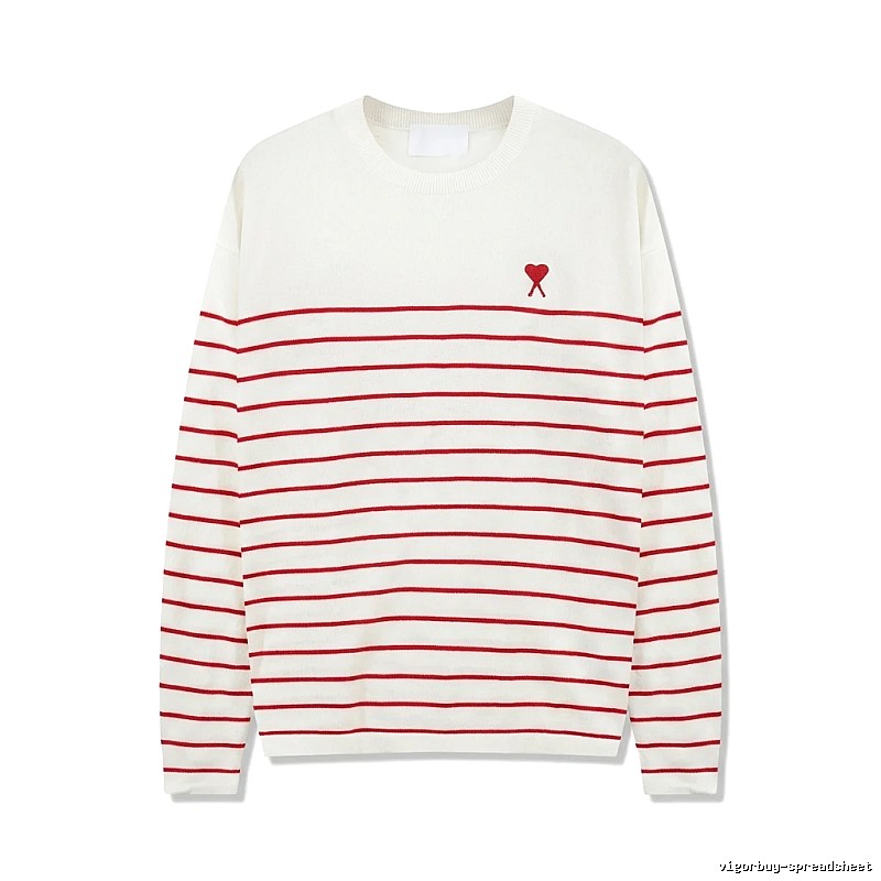 AMI Stripe Heart White Sweater