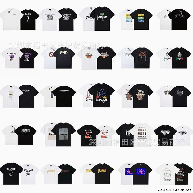 Balenciaga Printed Trendy Black and White Short Sleeve T-Shirt