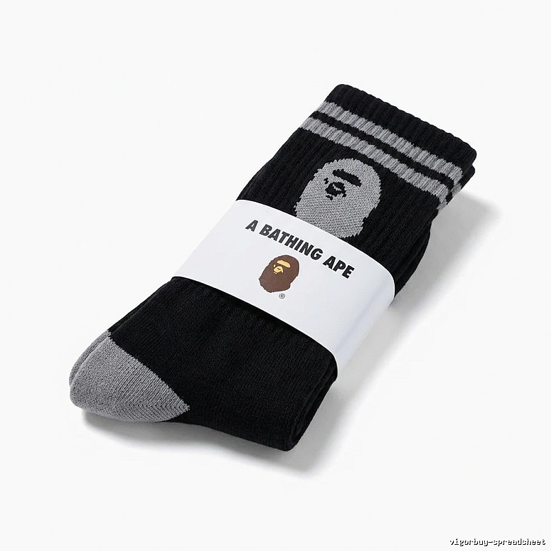 Bape Ape Head Trendy Cool Black and Grey Socks