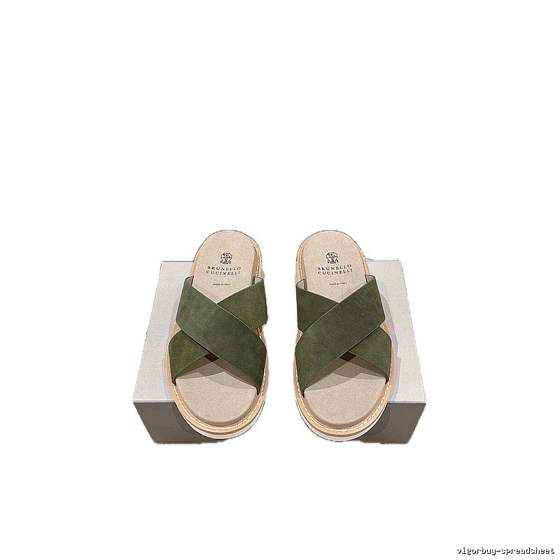 Brunello Cucinelli Casual-style Army Green Slides