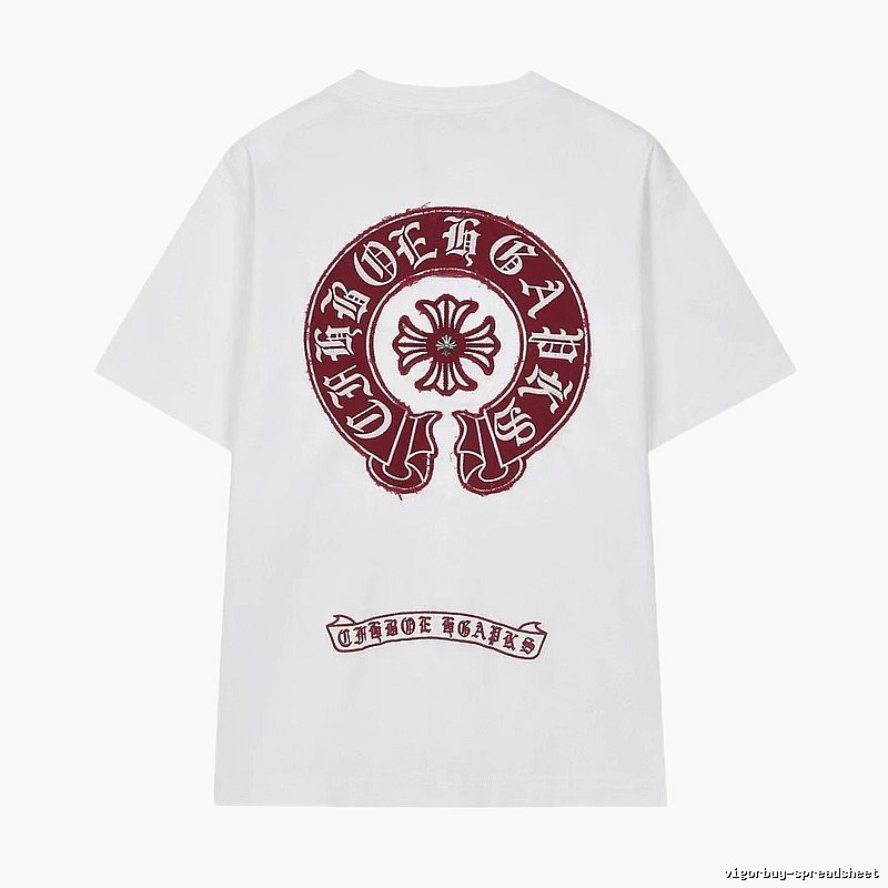 Chrome Hearts Vintage Style White T-shirt with Horseshoe Embroidery