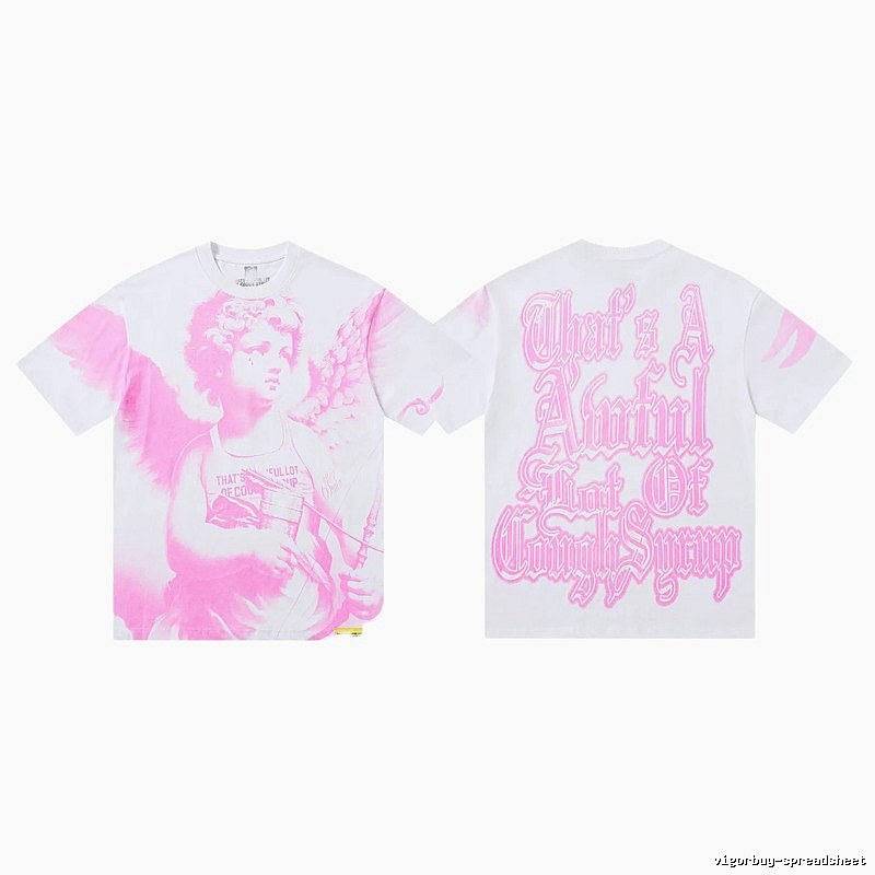 COUGH SYRUP Angel Print Street Style White and Pink T-shirt