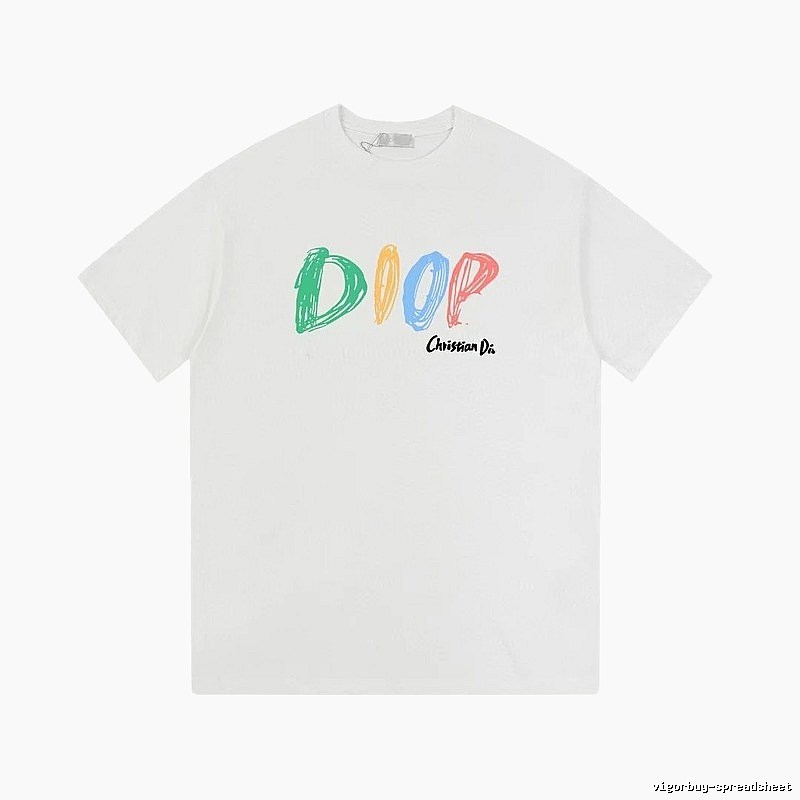 Dior Colorful Graffiti Casual Style White Short-sleeve T-Shirt