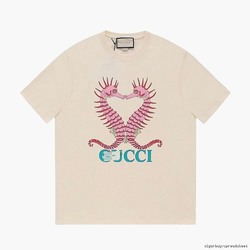 Gucci Seahorse Print Trendy Off-white Short Sleeve T-shirt