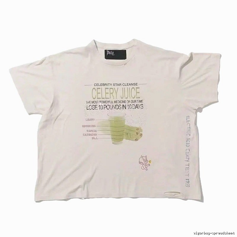 Paly Hollywood Celery Juice Print Vintage Style White T-Shirt