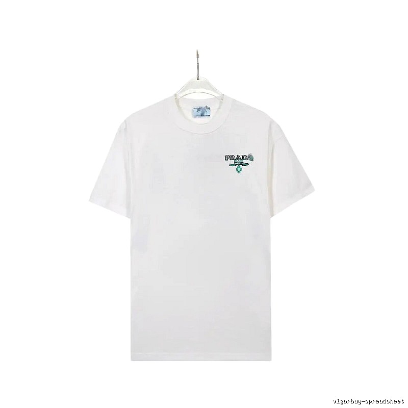 Prada Embroidered Minimalist Style White Short-sleeve T-shirt
