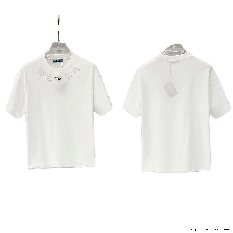 Prada Embroidered Minimalist Style White Short-sleeved T-shirt