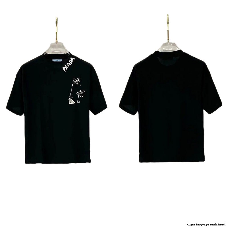 Prada Inverted Triangle Streetwear Style Black Short-sleeve T-shirt