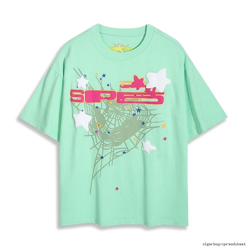 Sp5der star - printed light green T - shirt
