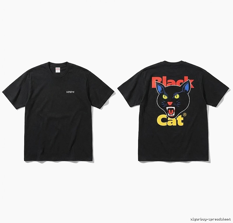 Supreme Black Cat Trendy and Cool Style Short-sleeve Shirt