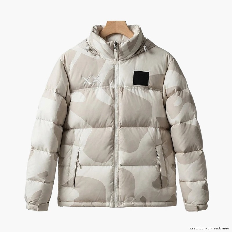 The North Face camouflage-style white down jacket