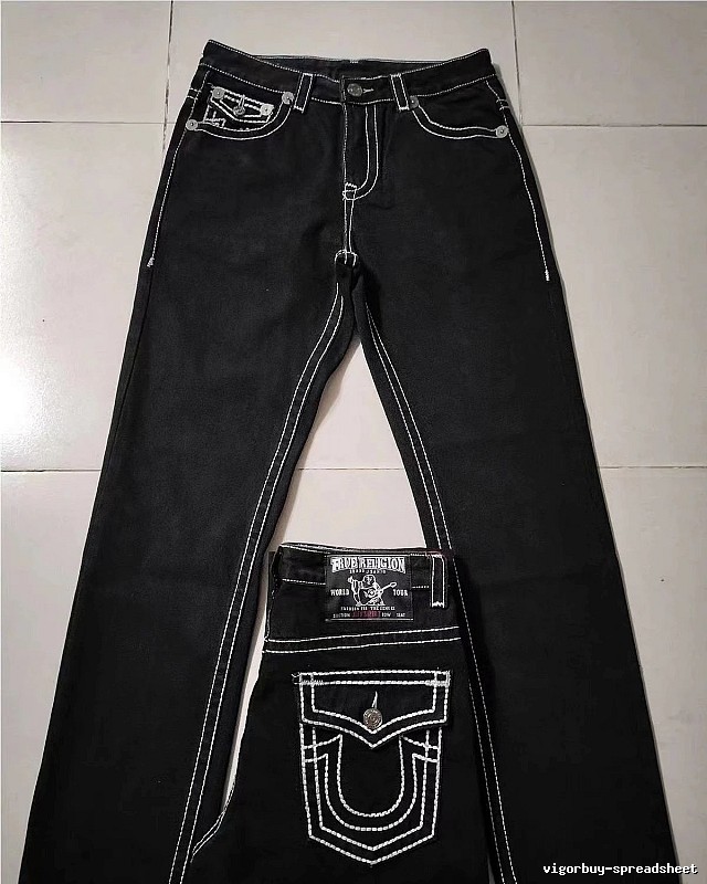 True Religion Black White Contrast Stitch Jeans Daily Styling Logo