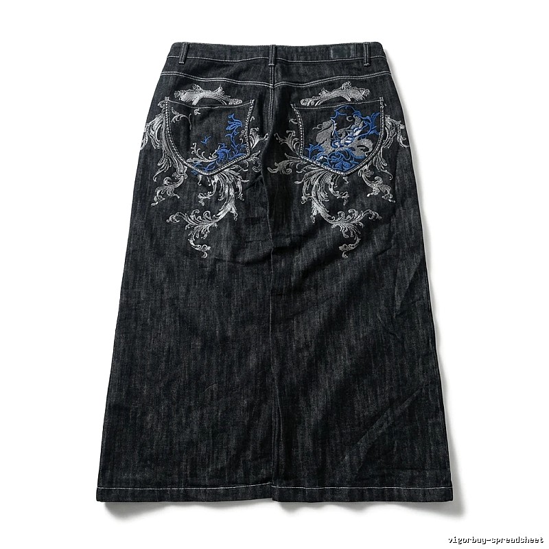 Y2K Style Deep Blue Embroidered Denim Skirt