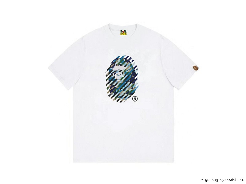 A Bape camouflage-style white T-shirt