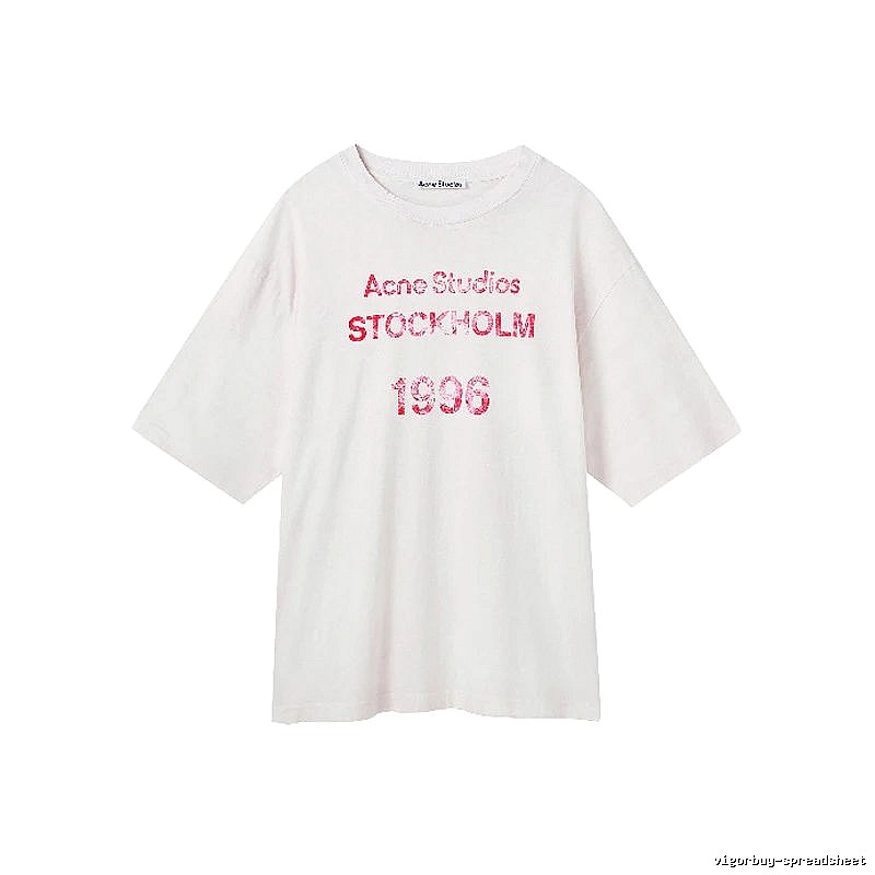 Acne Studios 2090-80 White Pink Lettering Style Ac908046 Stockholm Logo T-Shirt Resort Wear