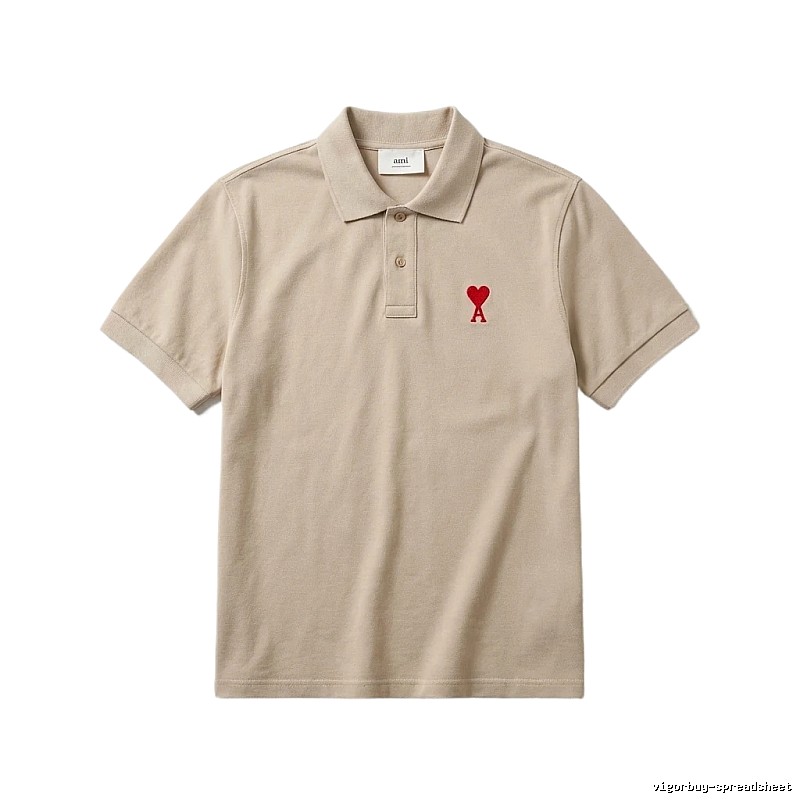 AMI Love Minimalist Style Beige Polo Shirt
