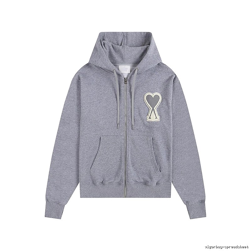 AMI Love Series Grey Zip-Up Hoodie