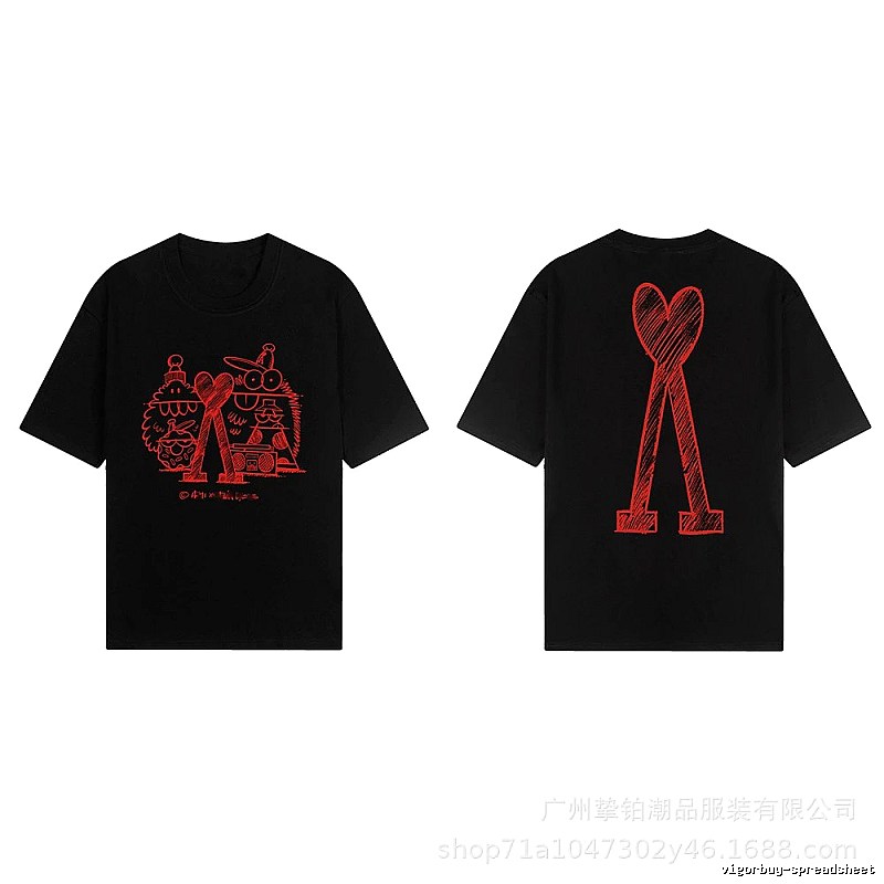 AMI red graffiti-style short-sleeve shirt