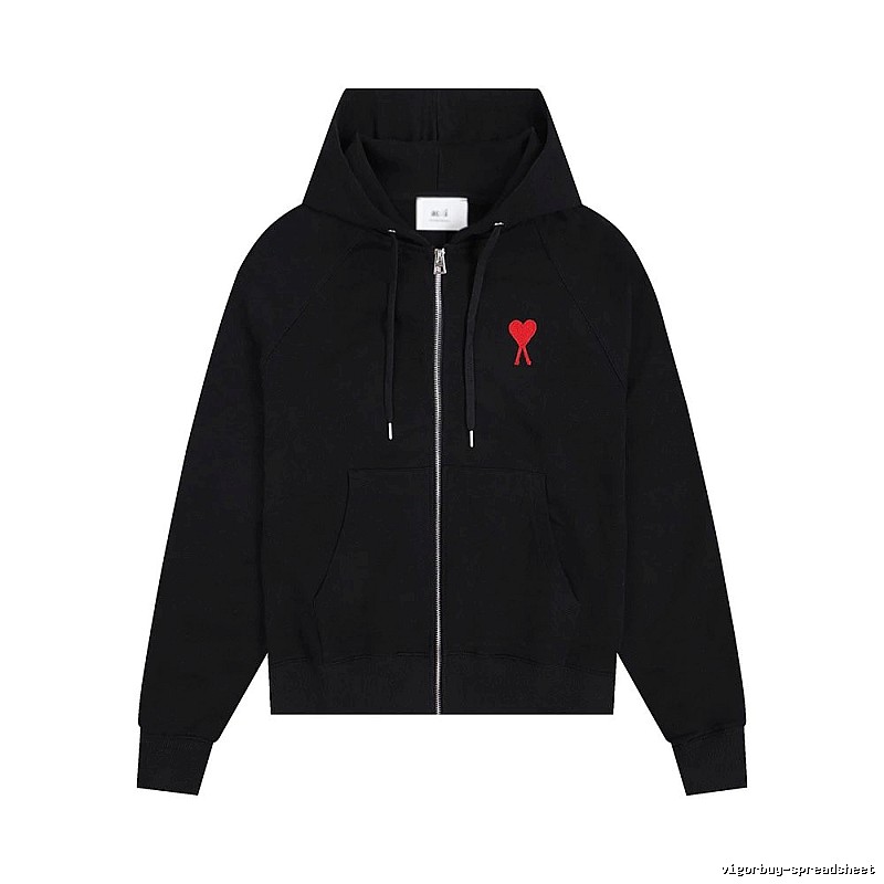 AMI Red Heart Embroidery Trendy Cool Black Sweatshirt