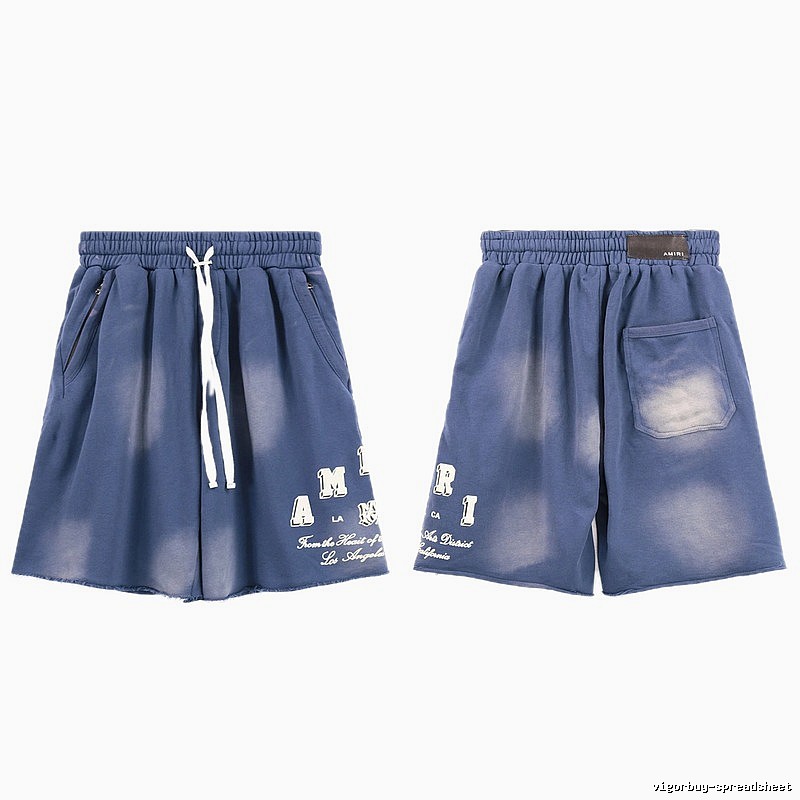 AMIRI Letter Print Street Style Washed Blue Shorts