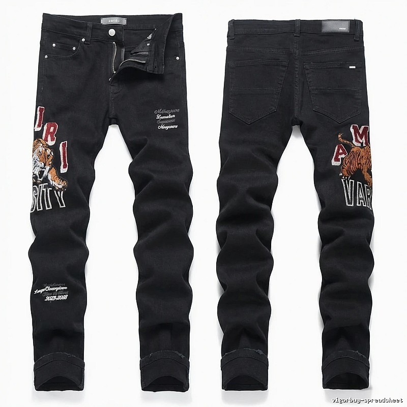 AMIRI Tiger Embroidery Trendy and Cool Style Black Pants