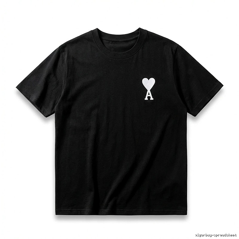 Ami's simple black T-shirt with heart embroidery