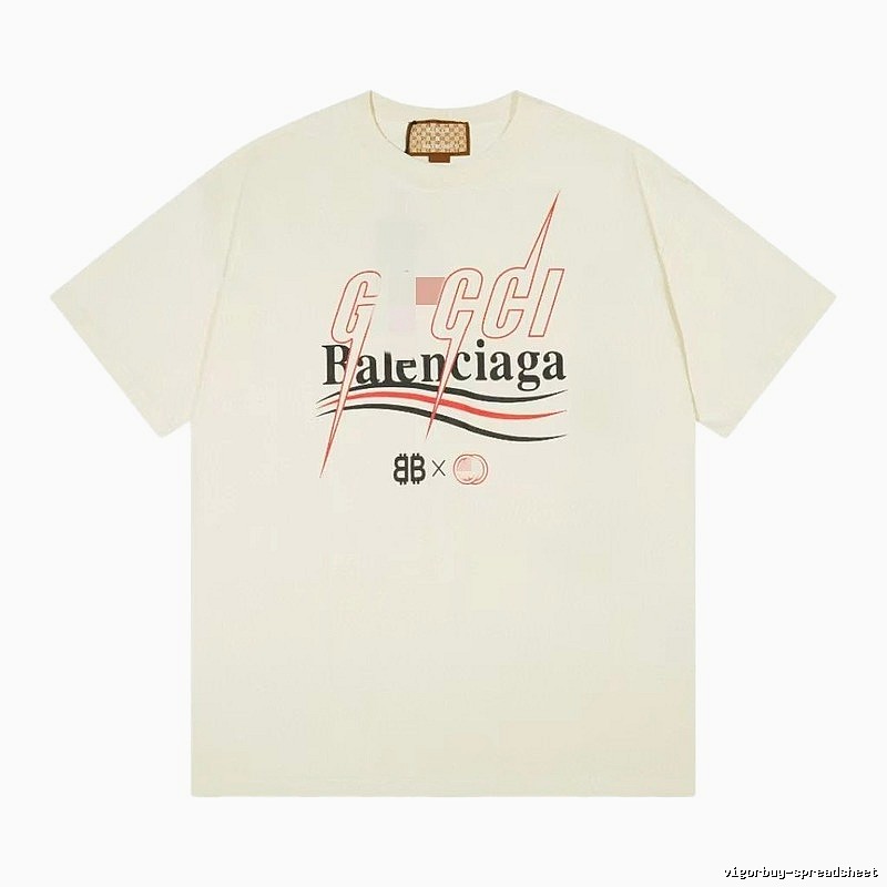 Balenciaga Co-branded Printed Streetwear Off-white Short-sleeve T-shirt