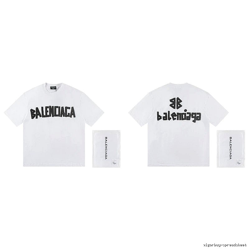 Balenciaga Double B Printed Street Style White T-shirt