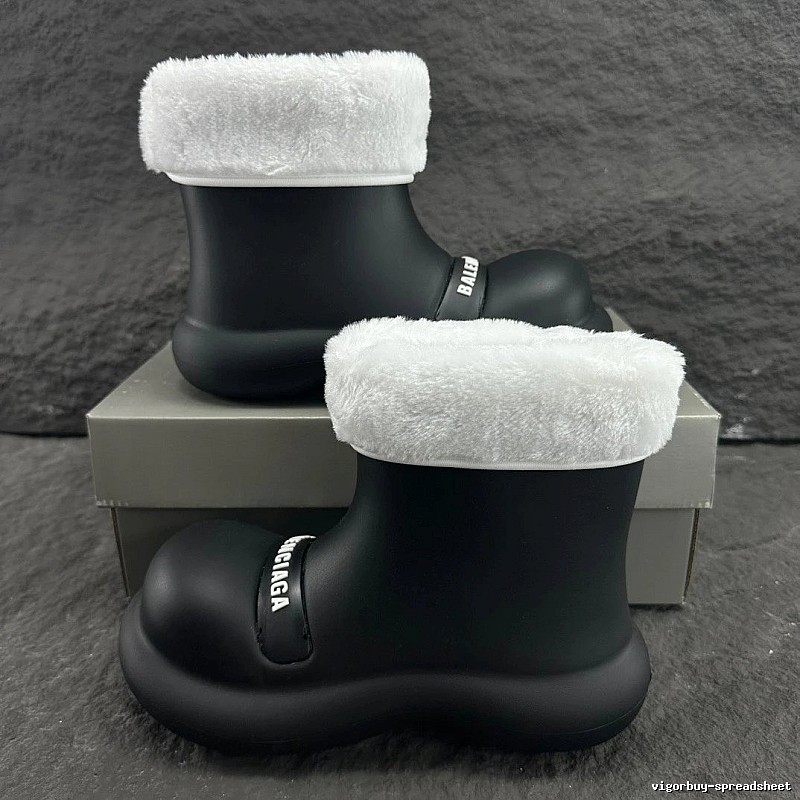 Balenciaga Fleece Trim Boot with Black Rubber Boot Detail