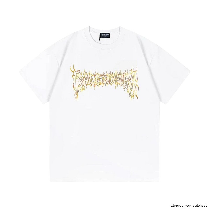 Balenciaga Gothic Style Flame Print White T-Shirt
