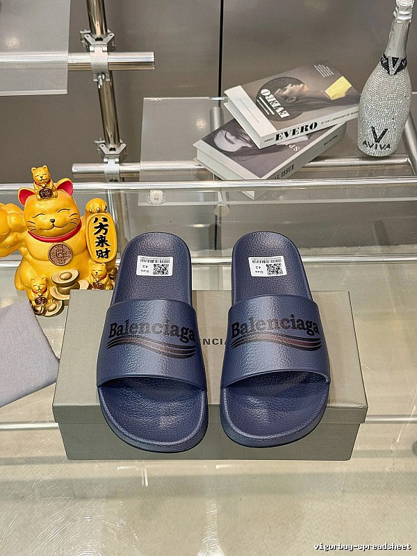 Balenciaga Letter Print Casual Style Navy Blue Slides
