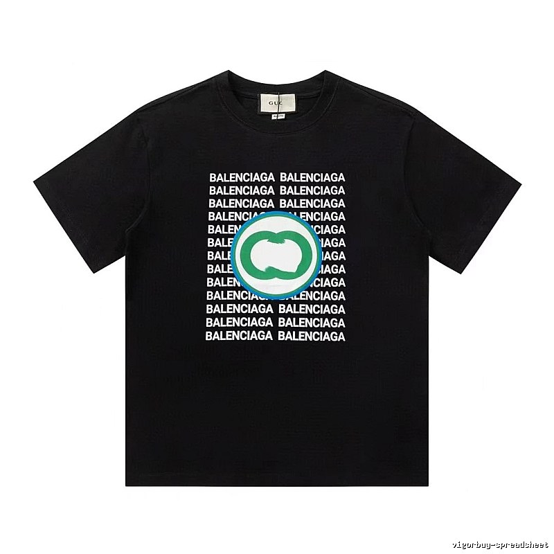 Balenciaga Trendy All-over Print Black Short-sleeve T-shirt