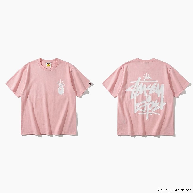Bape Crown Trendy Pink Short Sleeve