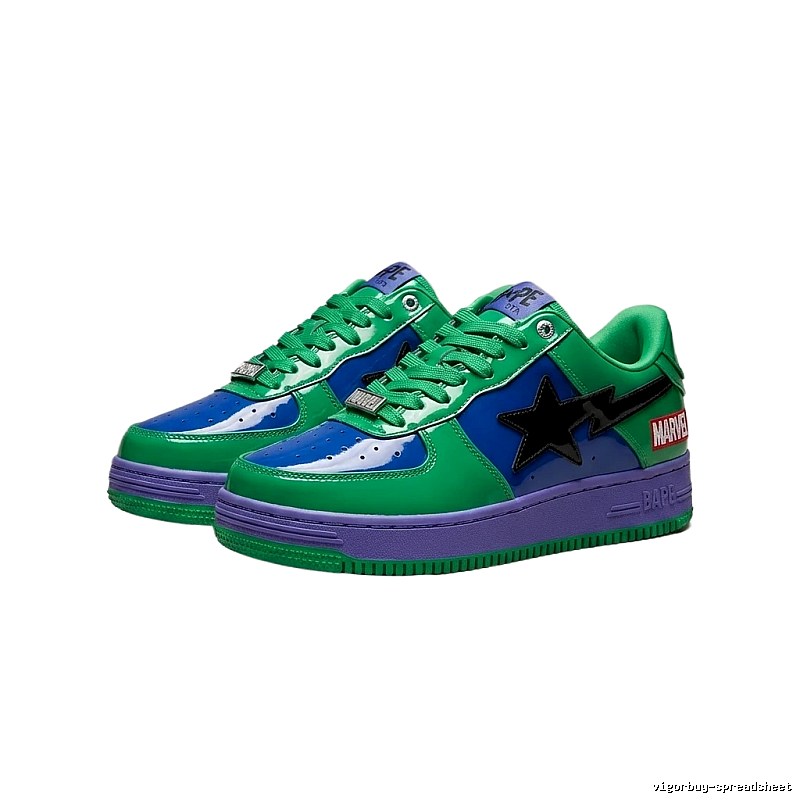 Bape Marvel Co-branded Green and Blue Sneakers