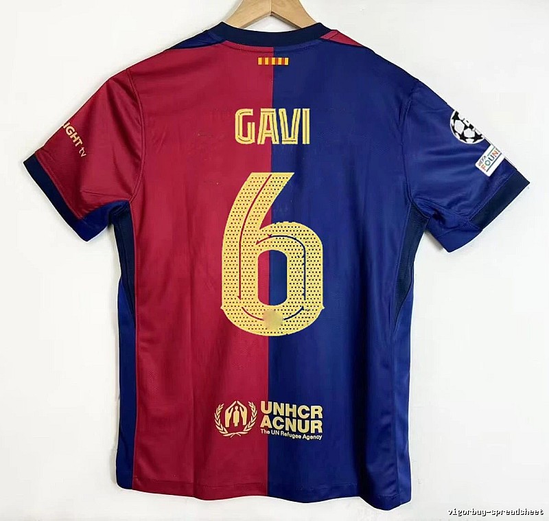 Barcelona Summer Gavi #6 soccer jersey Blue Red Barcelona with Bold Graphic