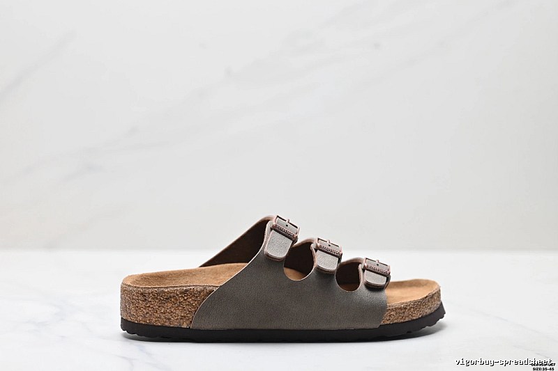 BIRKENSTOCK Three-Buckle Casual Grey Slides