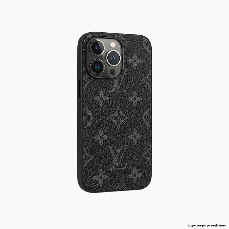 Black iPhone case with LV monogram pattern