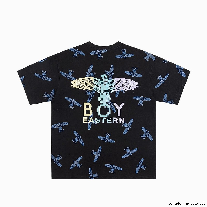 BOY All-over Flying Eagle Print Streetwear Style Black Short-sleeve T-shirt