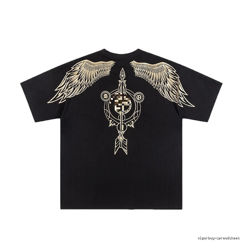 BOY Gold-foil Stamped Wings Street Style Black Short-sleeve T-shirt