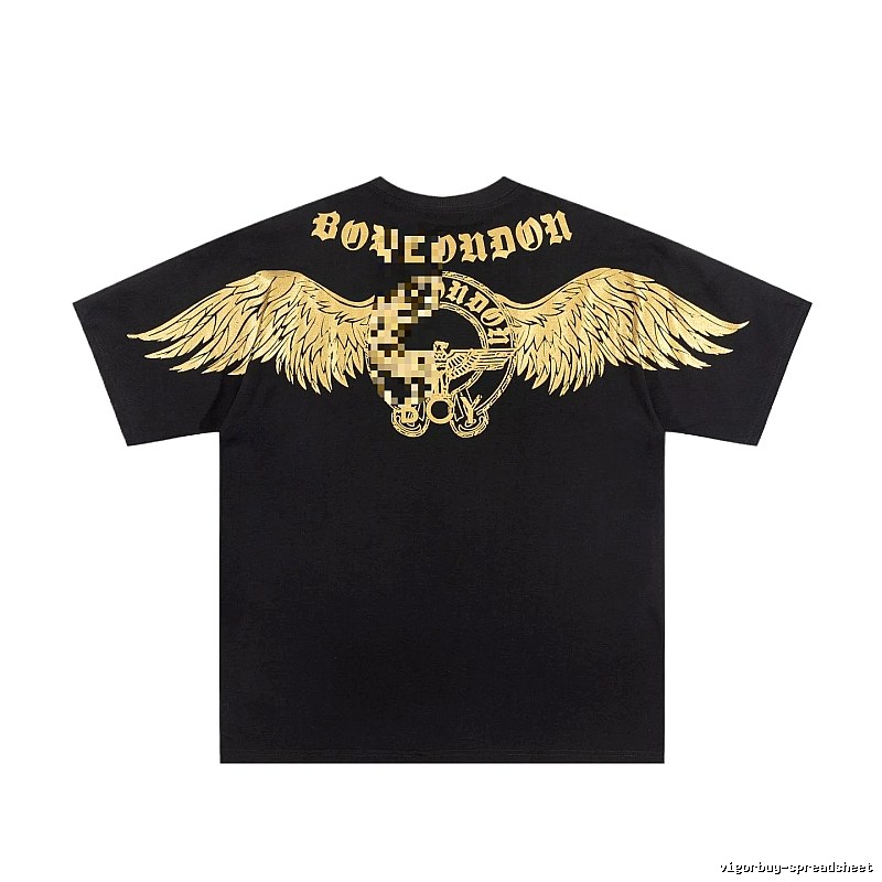 BOY Street Style Black Short-sleeve T-shirt with Gold Foil Stamped Wings