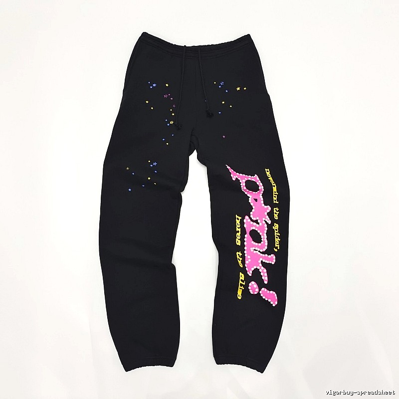 Bright Pink Side Lettering And Paint Speckles Logo Sweatpants - Sp5der Layering Edit