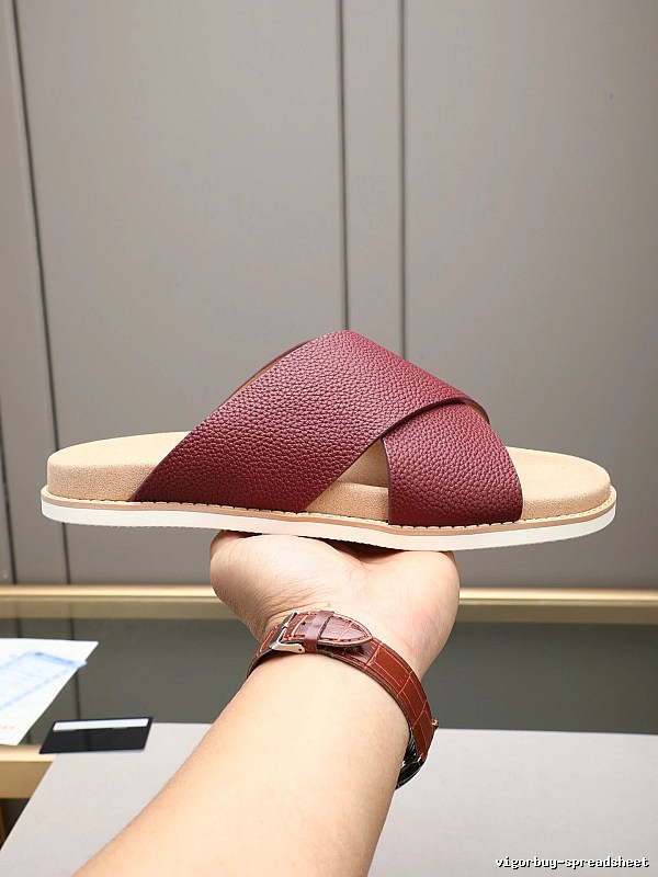 Brunello Cucinelli Casual Style Burgundy Genuine Leather Slides