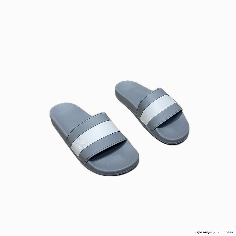 Brunello Cucinelli Casual Style Gray and White Color-block Slides