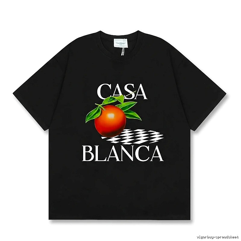 Casablanca orange pattern trendy and cool style black T-shirt