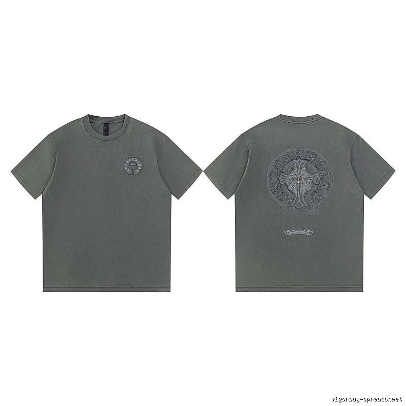 Chrome Hearts Cross Embroidered High Street Dark Grey Short-sleeve T-Shirt