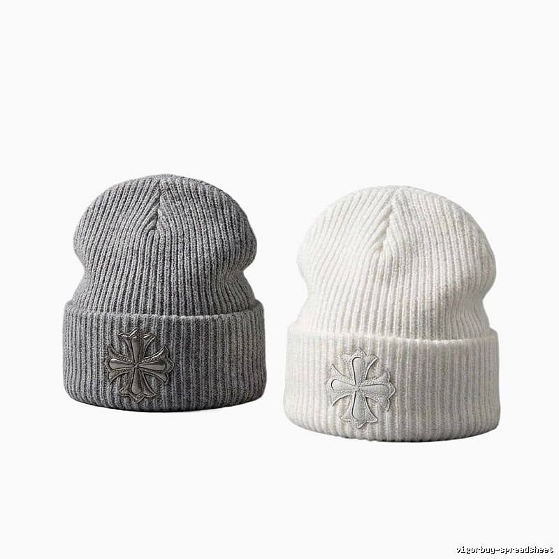 Chrome Hearts Cross Flower Minimalist Style Knitted Hat (White/Gray)