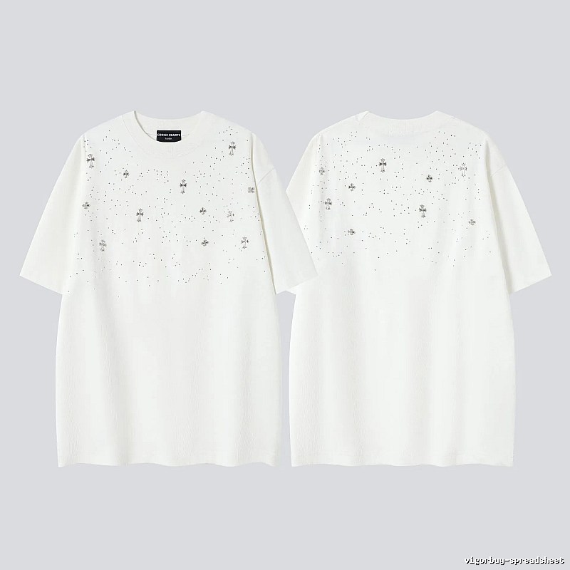 Chrome Hearts Cross Hot-Fix Rhinestone Street Style White T-Shirt