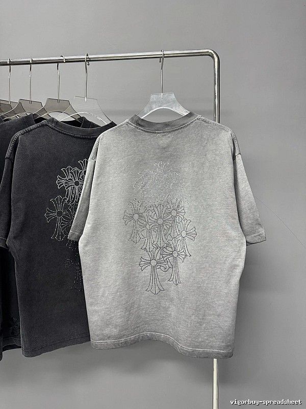 Chrome Hearts Cross Hot-stamped Rhinestone Street-style Grey Short-sleeve T-shirt