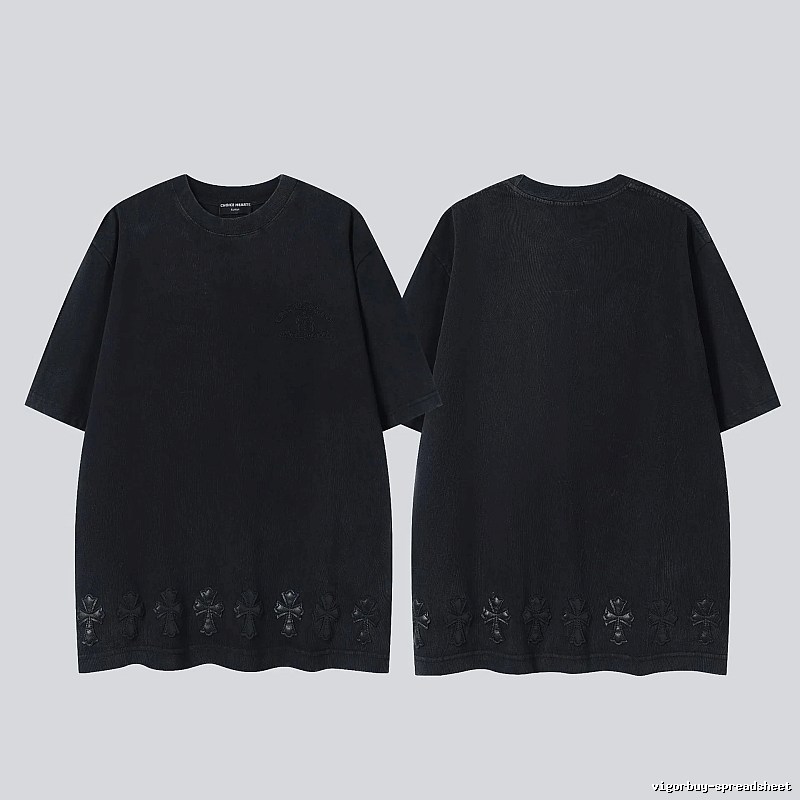 Chrome Hearts Cross Leather Patch Vintage Black Short-sleeve T-shirt